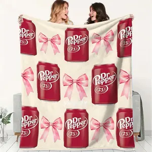 Dr Pepper Cans & Pink Bows Soft Flannel Blanket, Stylish Lightweight Throw Blanket for Home Decor, Camping Essentials & Office Warmth, Perfect Gift for Soda Lovers & Trendsetters!
