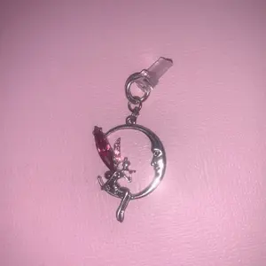 Pink Rhinestone Fairy in Silver Moon Dust Plug Charm - Sparkling Design with Pink Accents