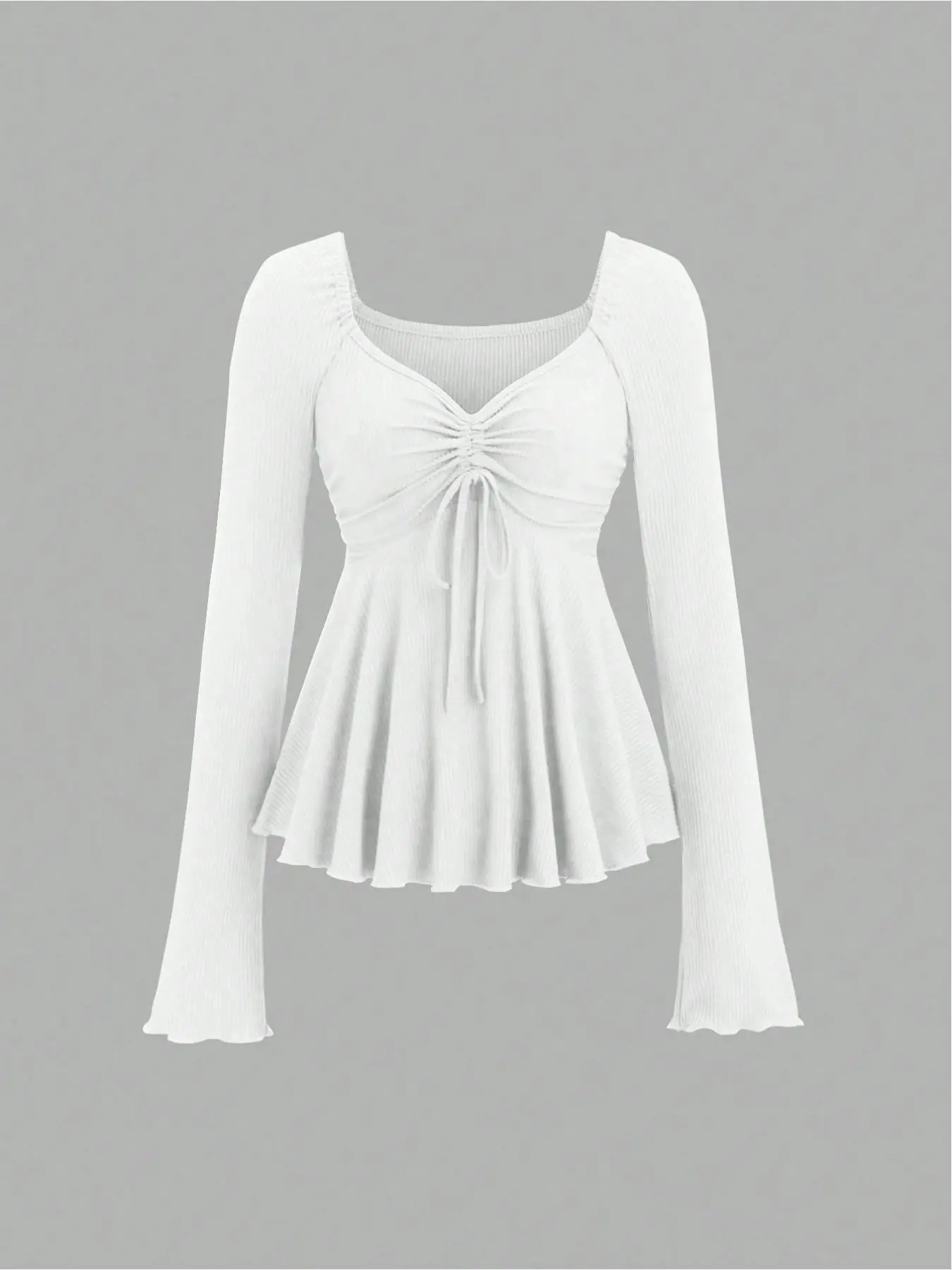 New Pure Desire Bottom Chest Drawstring Design V-Neck Long Sleeve Waist Pleated Solid Color Belly Concealing Slimming Fit Elegant Casual Women's Top Blouse Adjustable Adjustable Tie Top