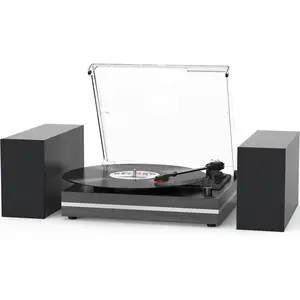 Vinyl Record Player with External Speakers Belt-Drive Turntable for Vinyl Records  Stereo Speakers  LP Players Support 3 Speed  Playback AUX Headphone Input Auto Stop  Black