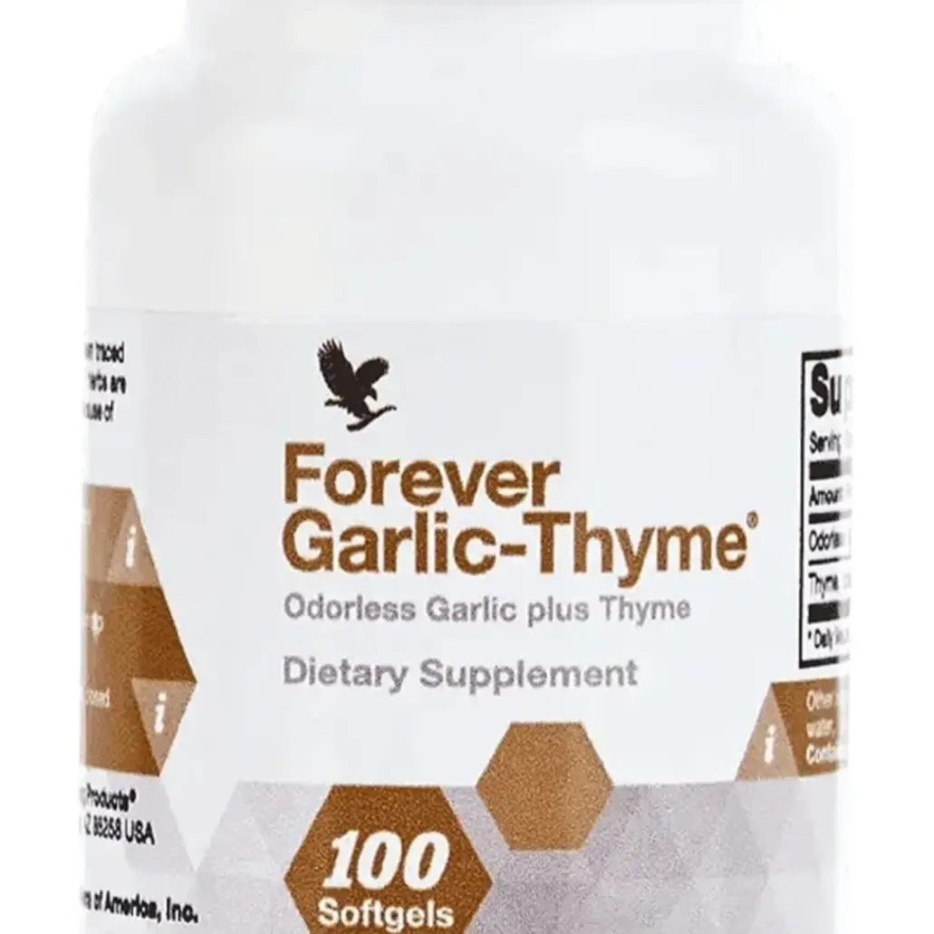 Forever Garlic-Thyme Natural Vegan Halal Herb Capsules, 100 Odorless Softgels - 1000mg Garlic per Softgel, Gluten-Free, Non-GMO, Supports Immune & Cardiovascular Health