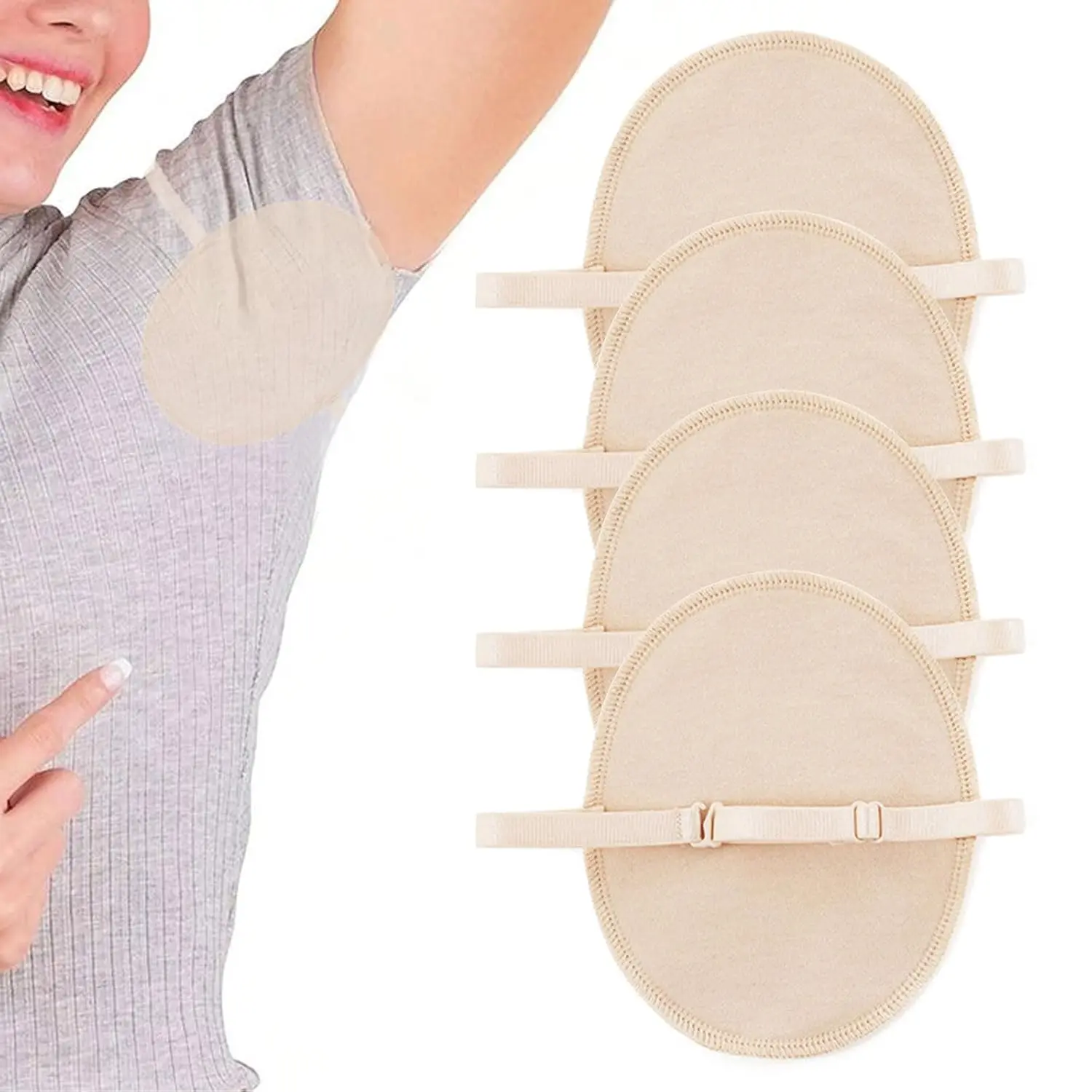 2 Pairs Armpit Sweat Pads Reusable Washable Underarm Sweat Pads with Shoulder Strap Under Arm Sweat Protectors Breathable Absorbent Sweat Pads Guards for Women Men (Nude)