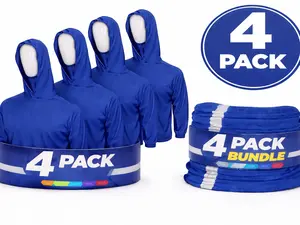 4 SHIRT & 4 NECK GAITER PACK Hi Vis Long Sleeve Safety Shirt With Hoodie, Quick Dry Polyester Birdeye mesh / Ultra lightweight hoodie shirt Reflective Thin Pullover Long sleeves ( 4 SHIRTS & 4 NECK GAITERS PER ORDER)