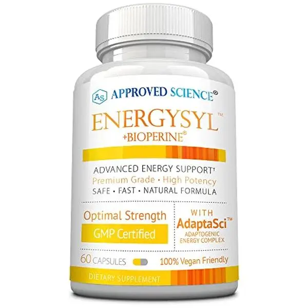 Approved Science Energysyl – Caffeine-Free Energy Booster with B‑Sci™ B‑Vitamin Complex, 8 Adaptogenic Herbs & BioPerine® – Supports Energy, Stamina, Focus & Stress Resistance – 60 Capsules – Made in USA