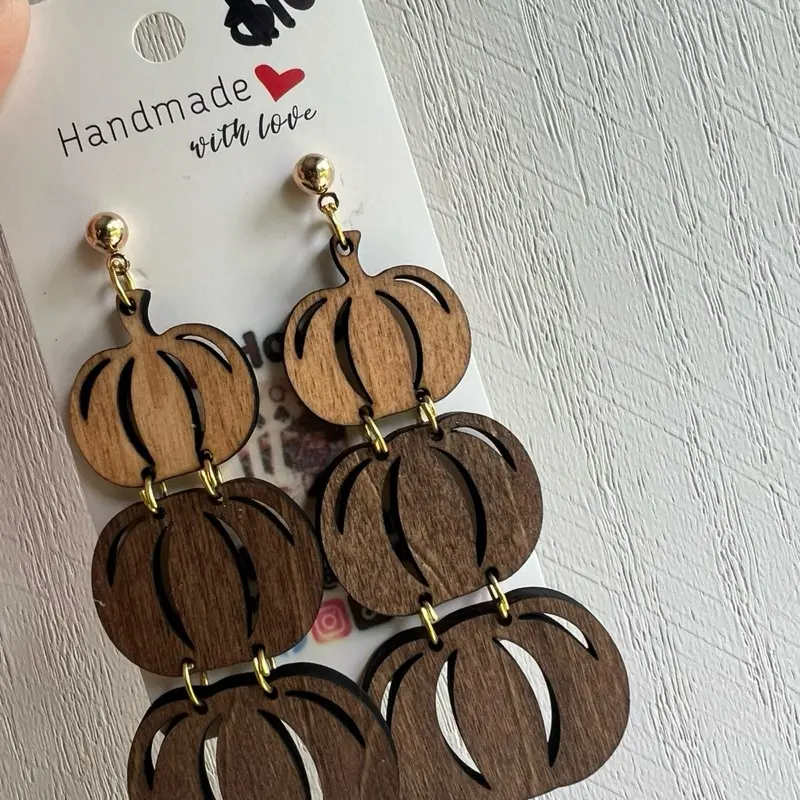 Handmade Wooden Pumpkin Earrings, Dainty Fall Jewelry for Women, Cute Holiday Accessory