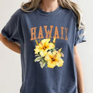 Hawaii State Flower Comfort Colors Tshirt, Women's Crew Neck, Crewneck