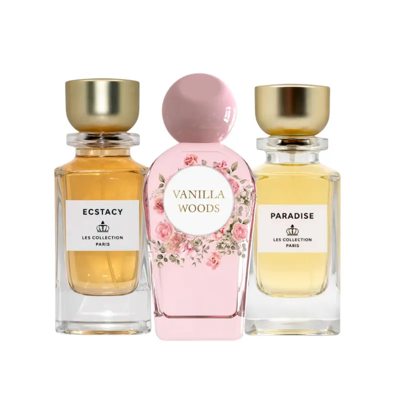 Goddess Bundle JEAN RISH PERFUMES: Ecstasy, Vanilla Woods, Paradise | Vanilla Infusion · Lavender · Vanilla Caviar · Pink Pepper · Pink Apple  · Cashmere Wood · Sandalwood  Bergamot · Bitter Almond · Ylang Ylang · Peony · Vanilla · Tonka Bean