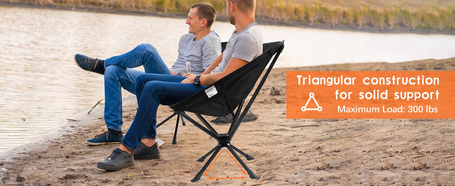 360° Swivel Camping Chairs, Portable Camping Chair with Headrest and Storage Bag, Lightweight Foldable Chair for Outside Camping, Hiking, Travel, Beach and Sports