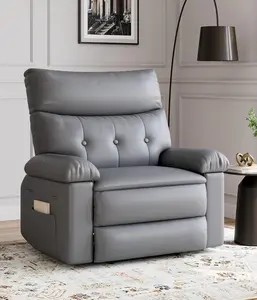 IDEALHOUSE Oversized Swivel Recliner Dining Chair for Adults – Wide PU Leather Manual Rocker – Extra Thick Cushion – Side Pocket & Cup Holder – Ideal for Living Room, Bedroom, Nursery, Grey