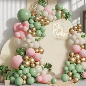 133pcs Odor-Free Latex Rubber Round Retro Balloons Garland Kit, Multi-Size Solid Colors (Sage Green, Olive Green, Blush Pink, Sand White, Metallic Gold) for St. Patrick's Day, Bridal Shower Decorations