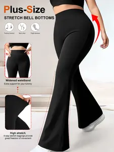 High Waist Plain Bell Bottom Pants, High Elastic Fabric, Abdominal Control, Versatile Fit, Plus Size, Women's Fashion