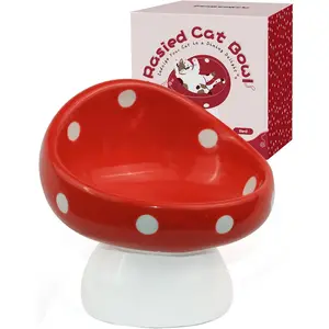 Raised Ceramic  Bowl, Mushroom Cute Elevated  Bowls  Friendly,  -Grade Ceramic, Red