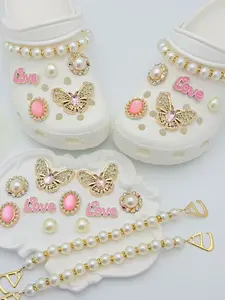 12 Piece Hole Shoe Buckle Set, Pearl Butterfly Love Design, Luxurious Style, Hole Shoes Decoration Accessories