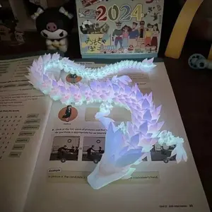 3D Printed Luminous Crystal Dragon Figure - Multi-Joint Movable Body, Glowing Random Color Eyes, Perfect Gift for Holidays & Birthdays