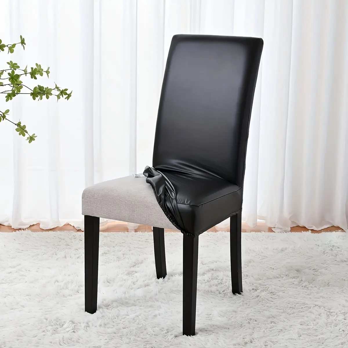 1pc Solid Color PU Elastic Chair Cover, Dining Chair Slipcover, Stretch Chair Slipcovers, Chair Covers For Dining Chairs, Suitable for Hotel Restaurant Living Room Chair Cover Decoration
