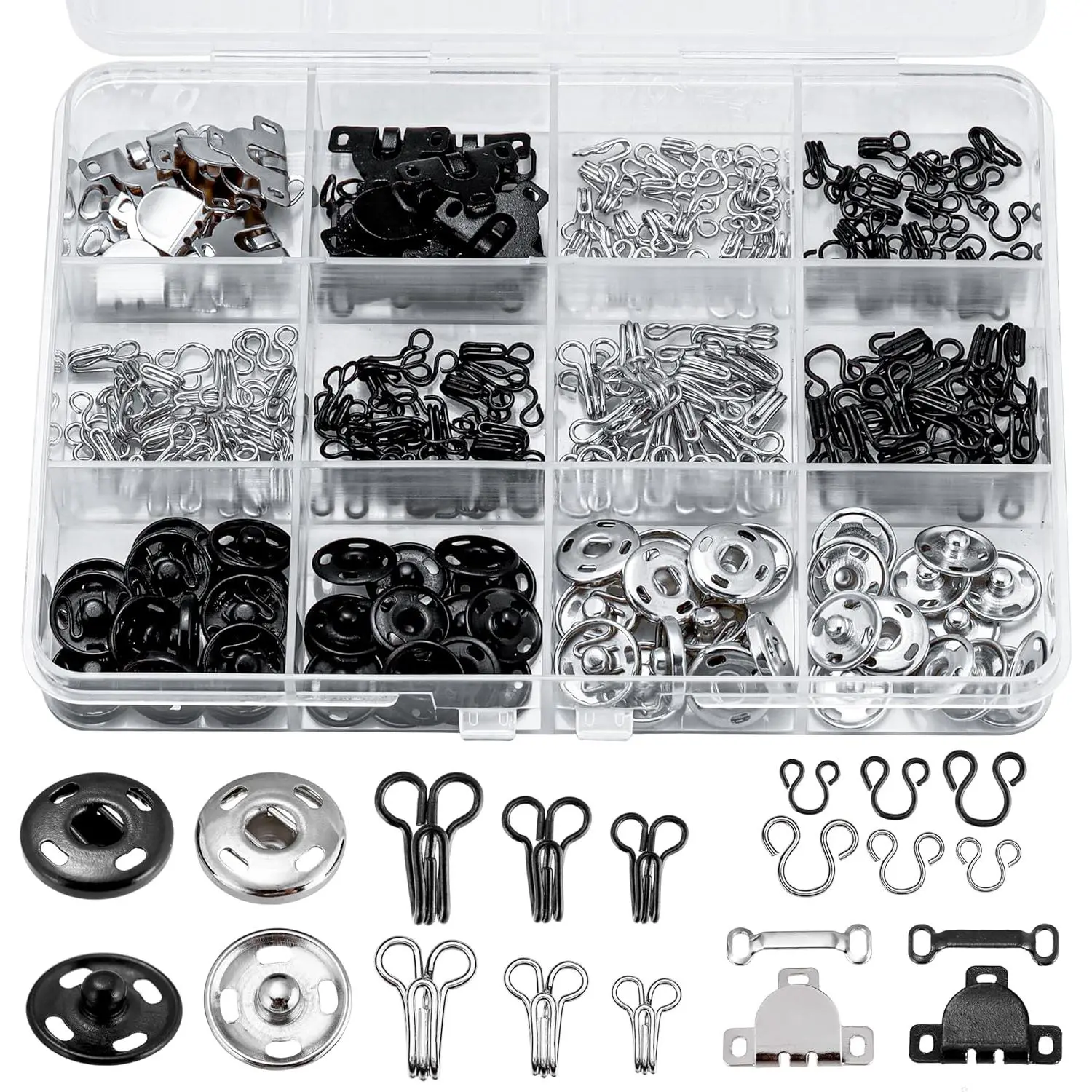 180 count Hook and Eye Sewing Kit with Garment Buttons, Hook and Eye Closures, Fabric Snap Buttons, Garment Snap Buttons for Skirts Pants Dresses, Clothing and DIY Crafts