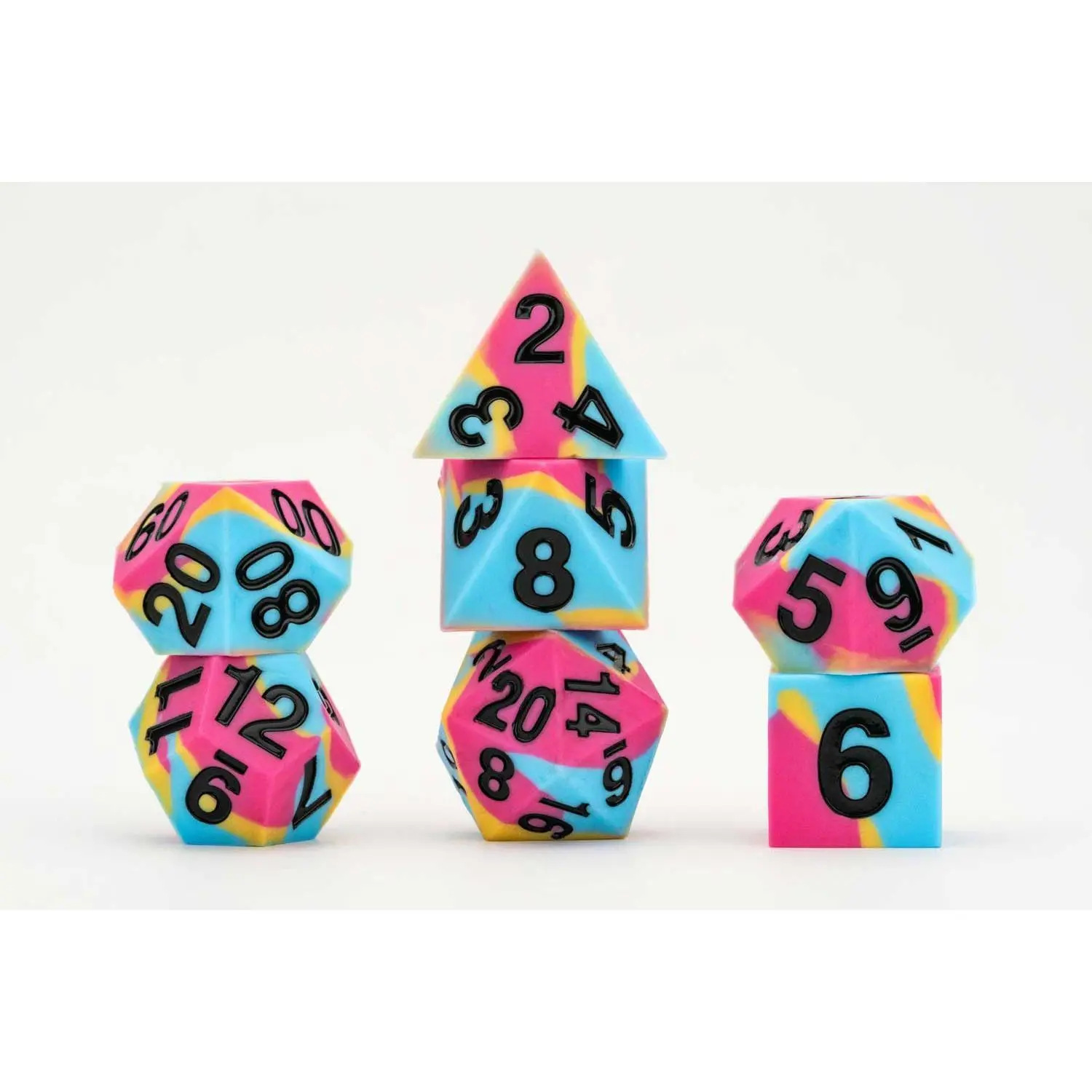 Sharp Edge Silicone Rubber Dice Set: Pansexual Pride