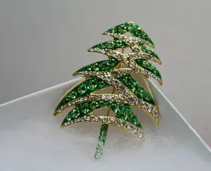Green Rhinestone Christmas Tree Brooch Pin, Christmas Jewelry Gift