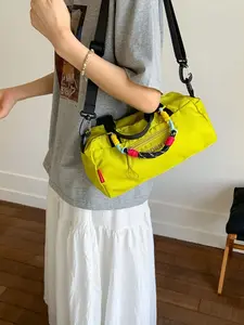 Dopamine Colorful Woven Handbag, American Vintage Nylon Boston Bag, Lightweight Durable Commuter Crossbody Handheld Bag, Bowling Ball Purse, Lightweight Work Bag