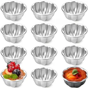 12 Pack Pudding Cup Pans,Cupcake and Muffin Cups,Mini Fluted Cake Small Jelly Pans,Aluminum Alloy Pudding Jelly Molds,for Baking Egg Tart Flan