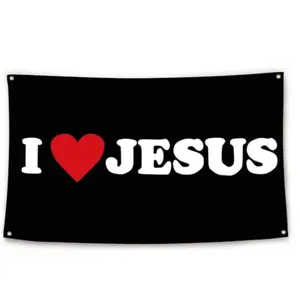 2D Flat Banner I Love Jesus Meme Flag 3x5 Feet, Fun Bedroom Wall Decor for Men, University Dorm Room Decoration, Funny Tapestry