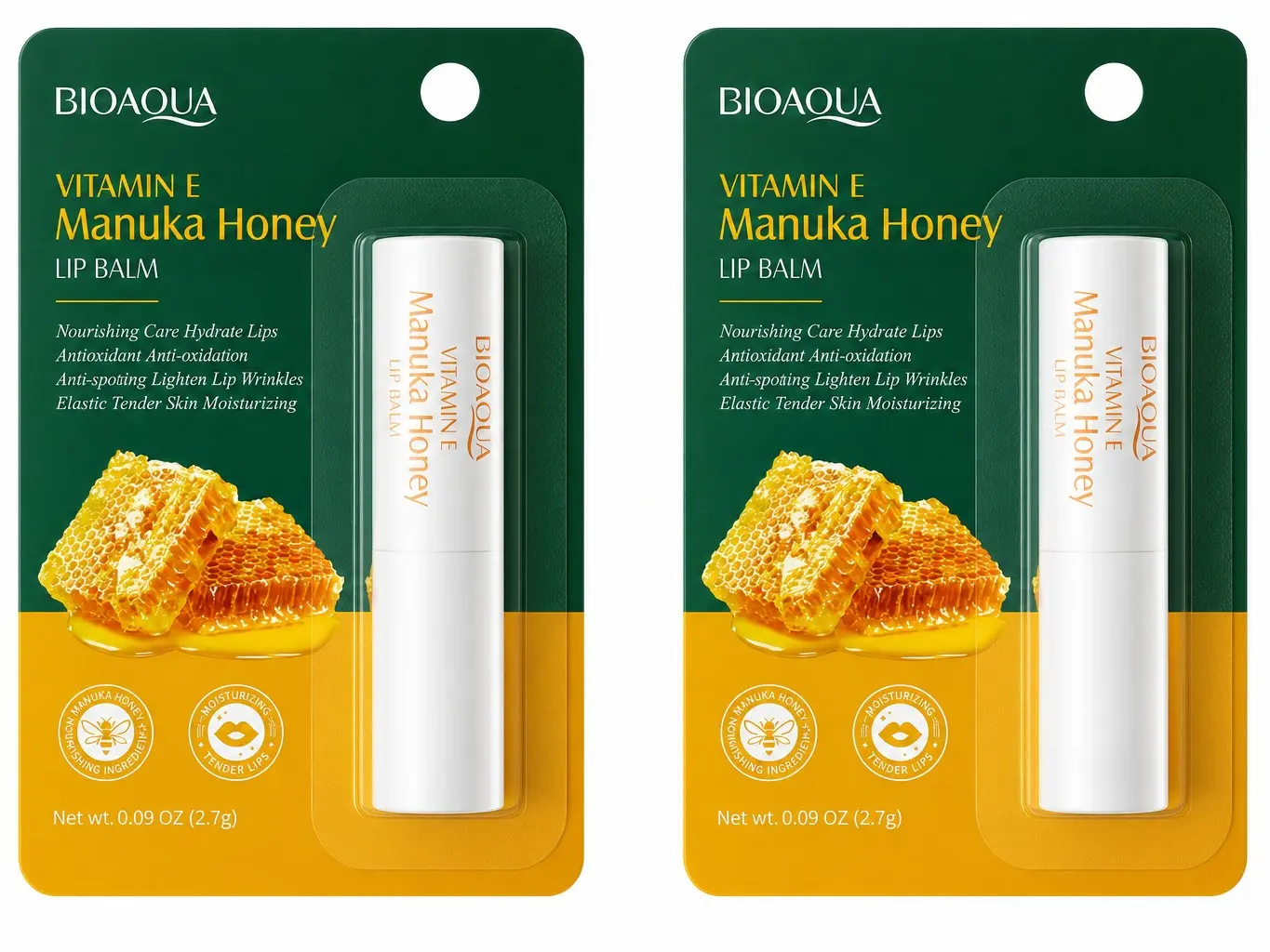 BIOAQUA Gentle Vitamin E & Manuka Honey Lip Balm - Deep Moisturizing Lip Care Treatment, 2-Pack