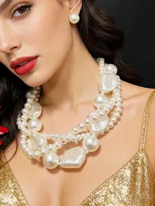 Luxurious Pearl Necklace Set, Vintage Style Thick Baroque Pearls with Shine, Essential Fashion Jewelry for Elegant Looks