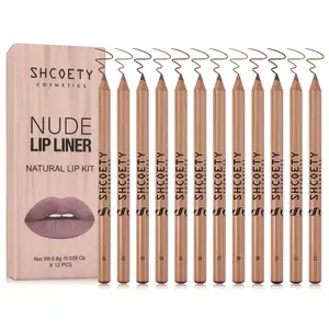 12 Piece Set Natural Wood Matte Lip Liner Kit Pencils, Lip Contour Wood Lip Pencils Gift Set for Friends and Wives for Valentine's Day