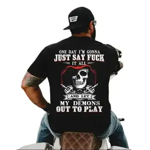 ONE DAY I'M GONNA JUST SAY FUCK IT ALL Defiant Skeleton Print Men's T-shirt, Top Menswear Cotton Tee Shirt, Unisex Fashion, Soft Fabric, ShortSleeve, Regular Fit, Casual Streetwear