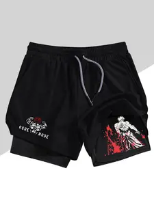Men's Belief Conquers Fear Printed Gym Workout Shorts, Stretch Knitted Fabric, Perfect for Running Training Yoga Outdoor Activities, Sporty Casual Style, Streetwear Sports Shorts