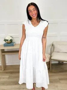 Seeking Sunshine Avery Mae Dress - Multiple Colors, True to Size, Buttery Soft, Smocking Detail, V-neckline, Flowy Fabric, Versatile for Brunch to Evening