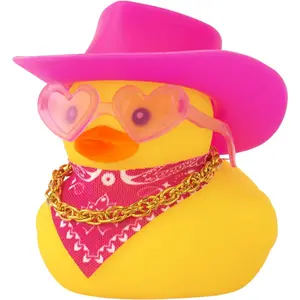 JOCK Car Rubber Cowboy Duck, Yellow Ducks Decoration Dashboard with Cowboy Hat Necklace Sunglasses, Pink