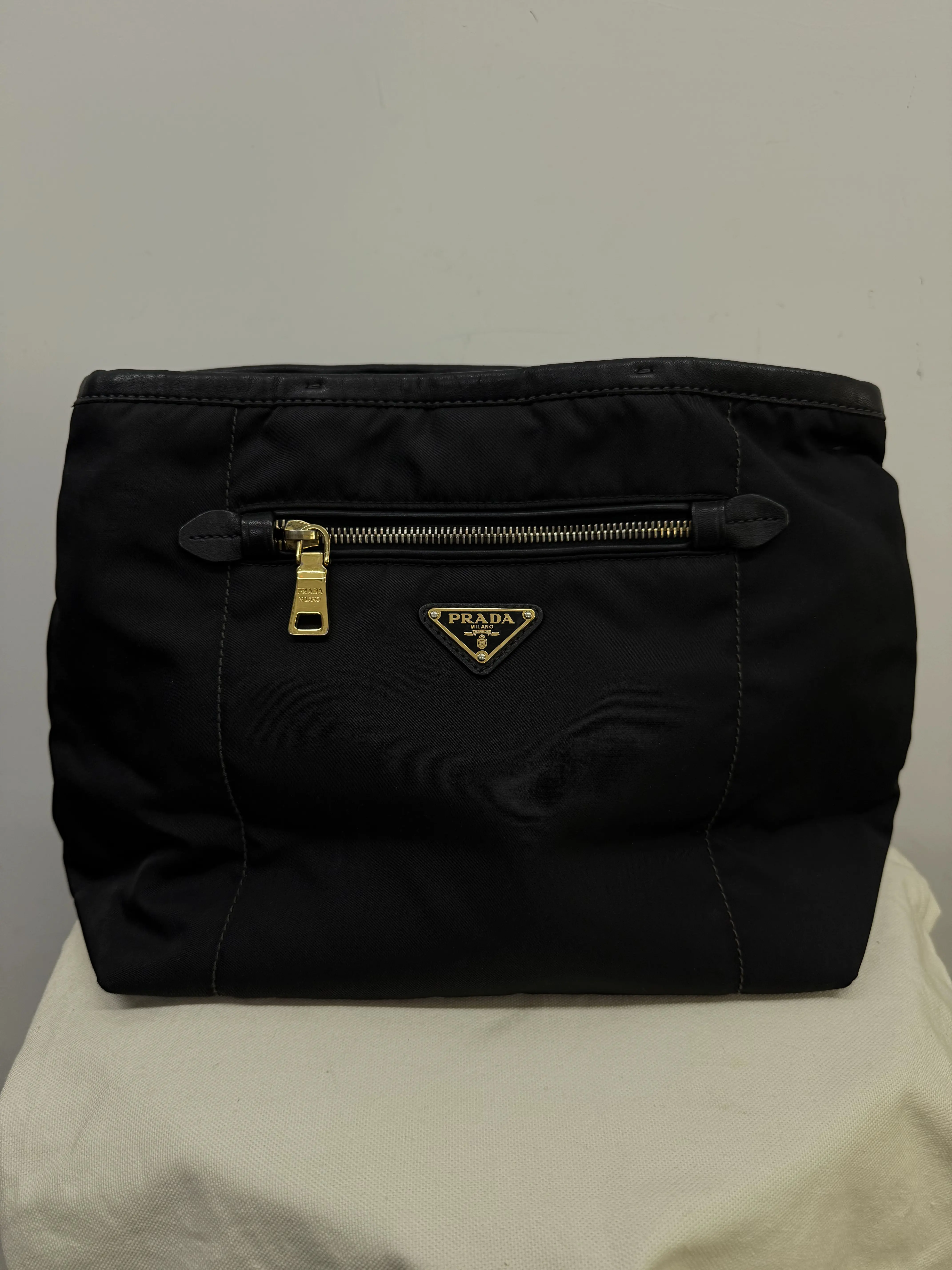 Pre-owned PRADA Tessuto Clutch / Pouch in Black Nylon with Gold Tone Hardware
