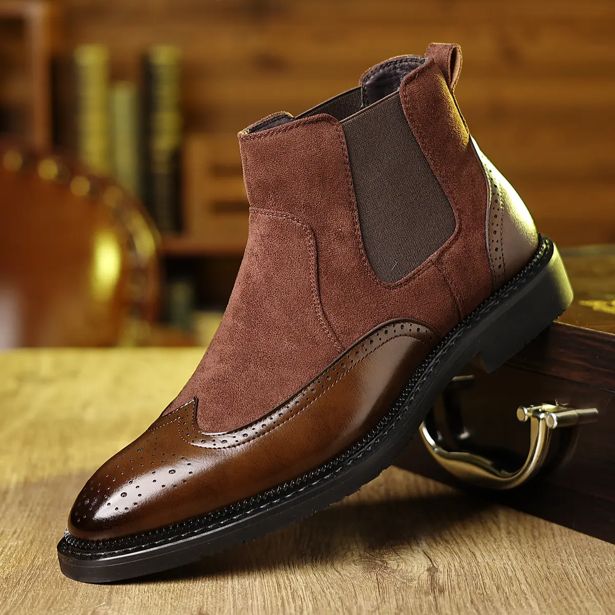 Block Chelsea Boots Carved High-Top Casual Elegance for Men High-End Business Commuting Shoes Comfortable Stylish