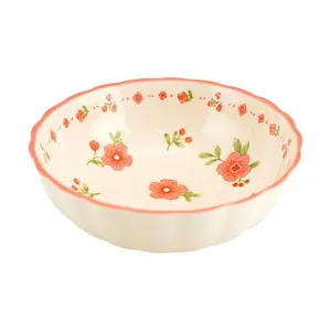 Golden Lion "Moonlit Blossom" Red Glaze Peach Blossom Salad Bowl - 6.25 Inch Lotus Bowl, 15.8x15.8x5.4cm, Elegant Ceramic Tableware for Kitchen & Dining