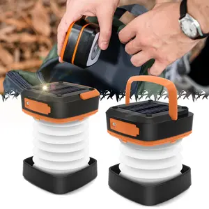 ISUNMEA 2 Pack Collapsible Solar Camping Light Rechargeable LED Portable USB Lamp for Backpacking Gear High Lumen Flashlight Zoomable Tactical Lantern