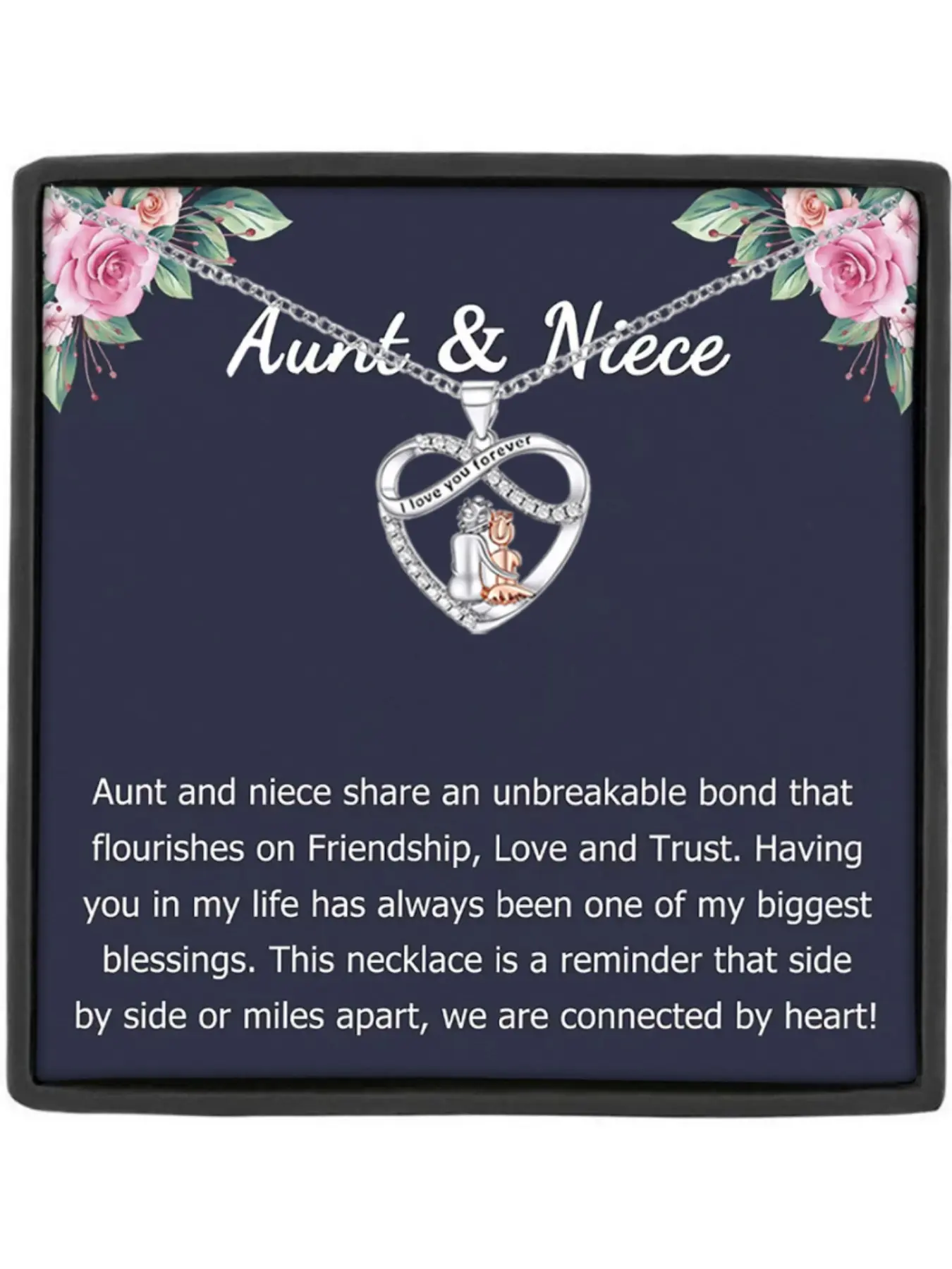 Aunt Niece Heart Pendant Necklace with Engraved 'i Love You Forever,', Perfect Gift for Aunt & Niece, Heart Shaped Necklace, Name Engraved Pendant, Heart Design Necklace