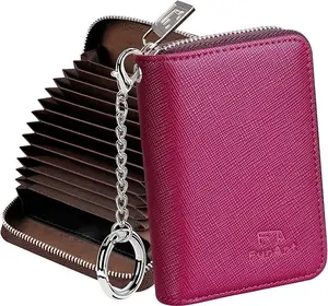 Zipper Wallet Women, RFID Blocking Credit Card Wallet, Business Card Holder, Compact Size Keychain Wallet (Berry)