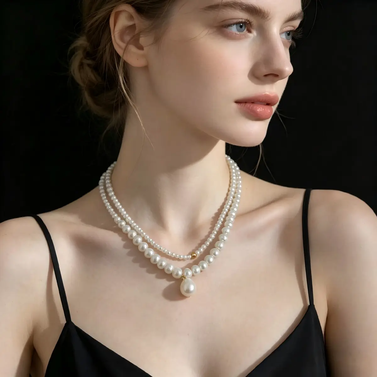 Women's Viral Double-Layer Faux Pearl Choker Necklace - ABS Imitation Pearl Alloy Clavicle Chain, Elegant Costume Jewelry Gift for Wedding, Daily Wear wrap flag