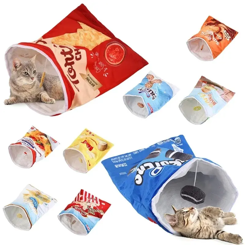 6-Pack Halloween Food-Patterned Cat Tunnel Toys, Foldable Interactive Burrow Toys for Cats