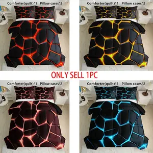 Geometric Plaid Quilt Set (1 Quilt + 2 Pillowcases), U-Shaped Stitching, Breathable Soft Cotton, All-Season Use