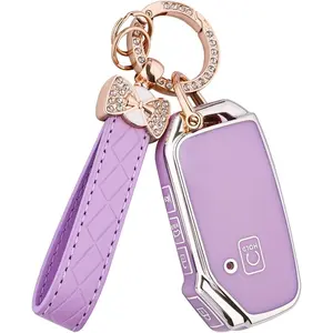 for Kia Key Fob Cover - 5 Button TPU Key Case Shell Protector with Keychain Fit for Kia K5, Forte, Sportage, Soul, Seltos, Telluride, Sorento, Niro (Purple)