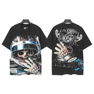 God speed Men's Skeleton Space Warrior Graphic Print T-Shirt, 2025 New Arrival, Short Sleeve Crewneck Cotton Tee for Casual Daily Wear, Streetwear Fashion Top