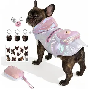 Waterproof Dog Raincoat, Adjustable Hooded, Lightweight Mesh Lining, Dog Jacket Cape with Storage Pocket, Reflective Strip Design, with QR Code Pet Tag, Suitable for Small Medium Large, (Pink, L)