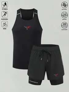 Men's Quick Dry Breathable Workout Tank Top & Double-Layer Shorts Set | Moisture-Wicking Athleisure Outfit for Running, Cycling & Training | Lightweight Streetwear Design, Versatile for Daily Casual & Light Outdoor Activities Men'sSportswear Gym Wear