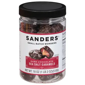 Sanders Dark Chocolate Sea Salt Caramel 18 oz Tub Kosher No Artificial Colors No Preservatives Real Cream & Butter