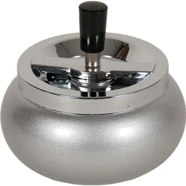 5.5" Large Metal Spinning Ashtray - Metallic Glitter, Rounded Bottom, Silver Home Decor Lighter Accessory
