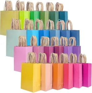 qiqee 24Pcs Small Gift Paper Bag with Handles Bulk - 8.3"x6"x3. 15" Rainbow Party Bags - Mulit Color