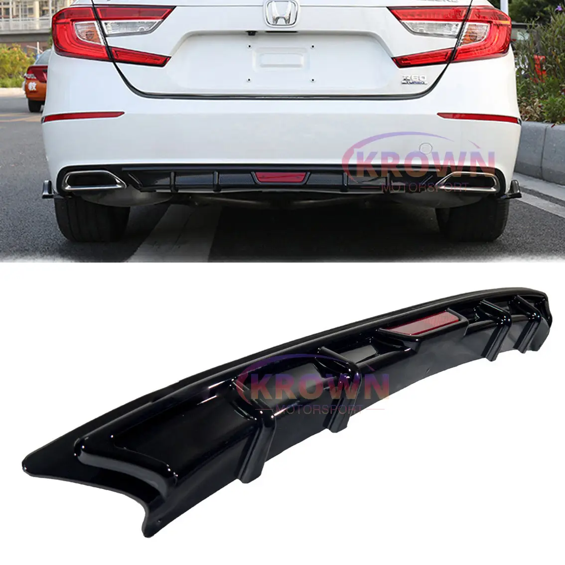 FOR 2018-2022 HONDA ACCORD GLOSSY BLACK JDM SPORT REAR BUMPER DIFFUSER SPLITTER