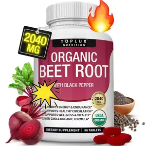（Flash Sale 1 bottles）Toplux Organic Beet Root Tablets, High Strength 2040mg Nitric Oxide Booster Supplement, Supports Healthy Blood Flow, Heart Health & Workout Endurance, Natural Beetroot Extract Pills Dietary Vitamin Fitness Edible